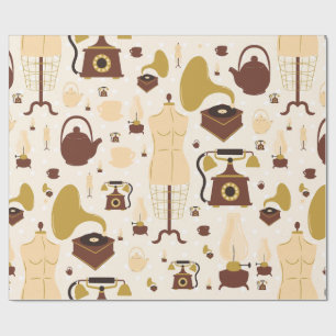 vintage retro antikes Phonograph-Maniquin Sepia Geschenkpapier