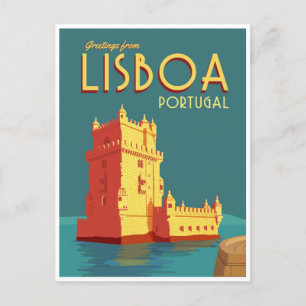 Vintage Retro Aquarell Lissabon Portugal Postkarte