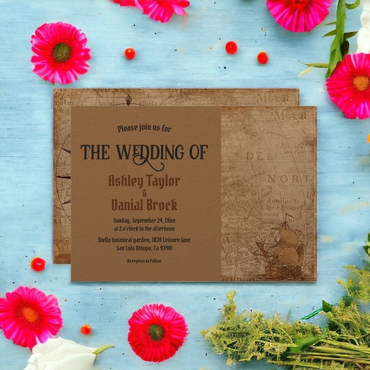 Vintage Retro Art Déco Alte Karte Segelboot Hochze