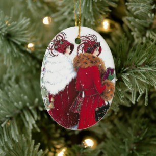 Vintage Retro Art Deco Frauen Weihnachten Keramik Ornament