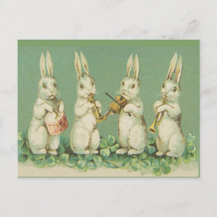 Vintage Retro Art Easter Bunny Bunnies Orchestra Feiertagspostkarte