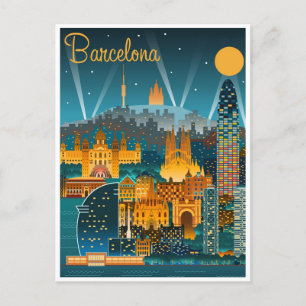 vintage retro Barcelona Spanien Reise Kunst Postkarte