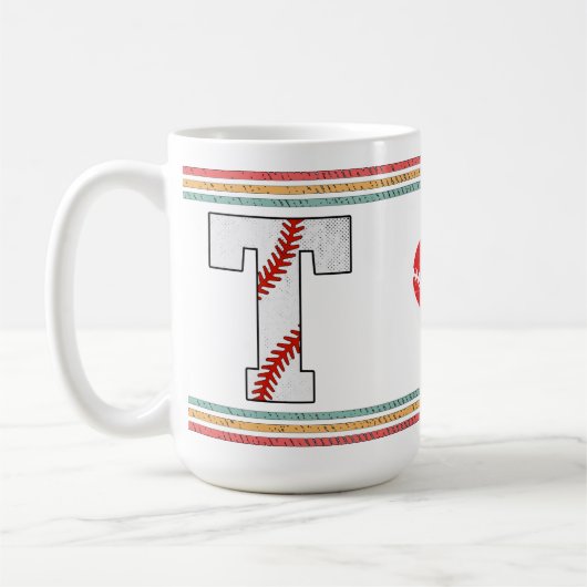 Vintage Retro Baseball-Buchstabe T Design Kaffeetasse (Links)