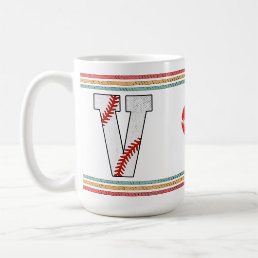 Vintage Retro Baseball-Buchstabe V-Design Kaffeetasse (Links)