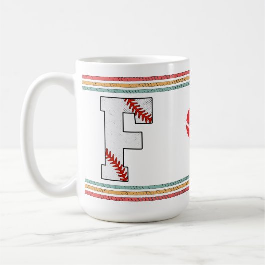Vintage Retro Baseball Letter F Distressed Kaffeetasse (Links)