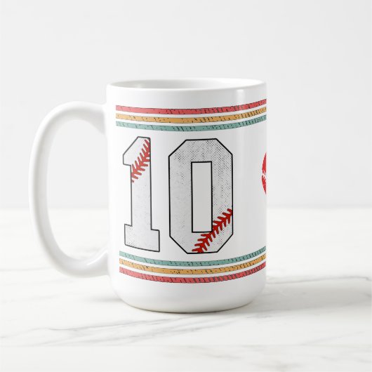 Vintage Retro Baseball Nummer 10 Design Kaffeetasse (Links)