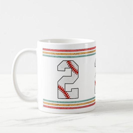 Vintage Retro Baseball Nummer 2 Kunstwerk Kaffeetasse (Links)