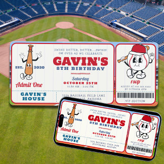 Vintage Retro Baseball Ticket Sport Geburtstagspar Einladung