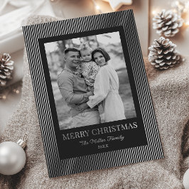Vintage Retro Black And White Striped Christmas Folien Feiertagskarte