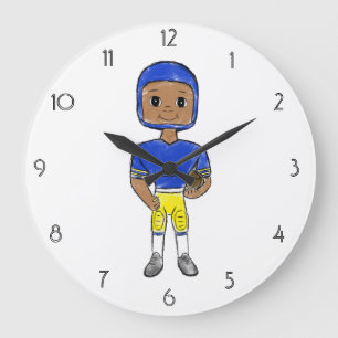 vintage retro blau gelb Fußballspieler einfach Große Wanduhr