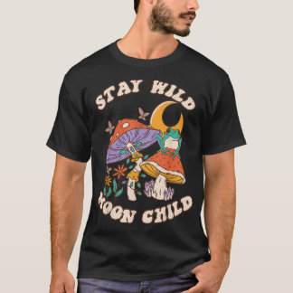 Vintage Retro Bleib Wild Mondkind Frosch Pilz H T-Shirt