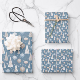 Vintage Retro Blue Christmas Geschenkpapier Set