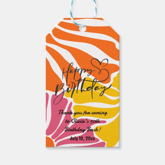 Vintage Retro-Blume Elegant & farbenfroh Geburtsta Geschenkanhänger (Vorderseite)