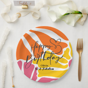 Vintage Retro-Blume Elegant & farbenfroh Geburtsta Pappteller