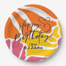 Vintage Retro-Blume Elegant & farbenfroh Geburtsta Pappteller