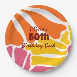 Vintage Retro-Blume Elegant & farbenfroh Geburtsta Pappteller