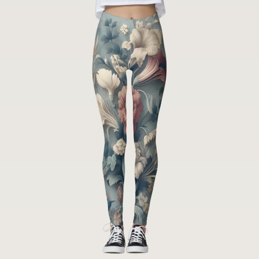 Vintage Retro-Blume und klassische Muster Leggings (Vorderseite)