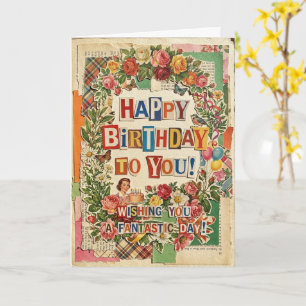 Vintage Retro Blumen Collage Alles Gute zum Geburt Karte