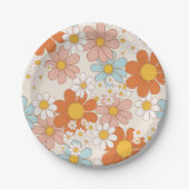 Vintage Retro Blumenmuster Pappteller (Vorderseite)