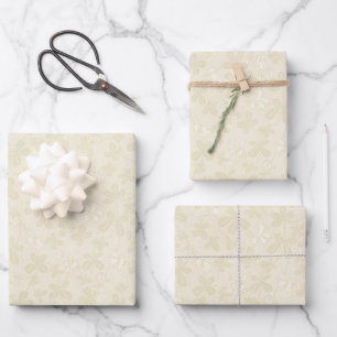 Vintage Retro Blumenranken Muster Neutral Geschenkpapier Set
