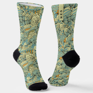 Vintage Retro Botanical Floral Pattern Monogram Socken