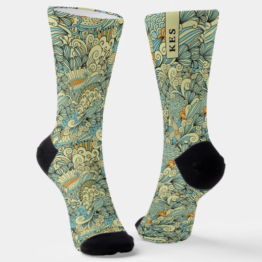 Vintage Retro Botanical Floral Pattern Monogram Socken (Gewinkelt)