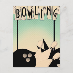 Vintage Retro Bowling Nacht Veranstaltung Postkarte