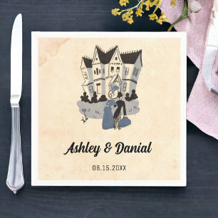 Vintage Retro-Braut Groom Altes Comic Rustikale Ho Serviette