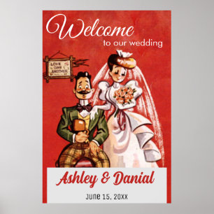 Vintage Retro Bride Groom 50er Alte rustikale Hoch Poster