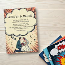 Vintage Retro Bride & Groom Pop Art Comic Hochzeit