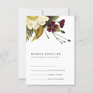 VINTAGE RETRO BURGUND UND GELB BLUMEN HOCHZEIT RSV RSVP KARTE