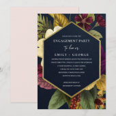 VINTAGE RETRO-BURGUNDY-FLORALLE VERLOBUNG EINLADUNG (Vorne/Hinten)