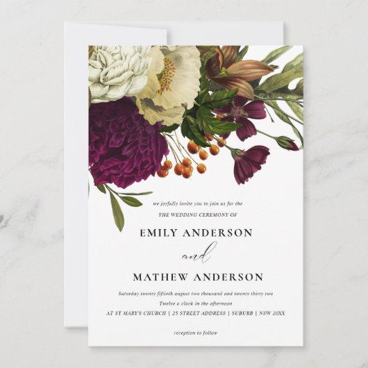 VINTAGE RETRO BURGUNDY GELBE BLUMENBUNKTWANDWAND EINLADUNG (Vorderseite)