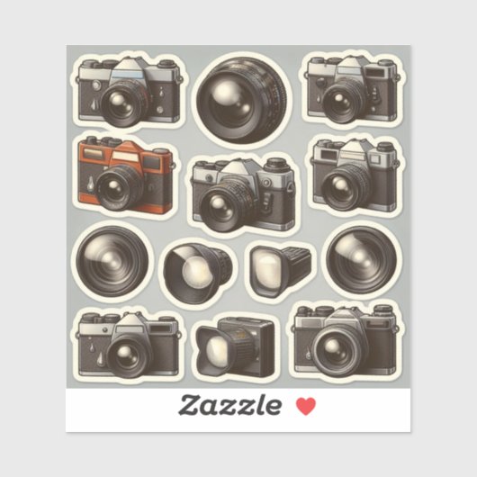 Vintage Retro Cameras & Lens Sticker Sheet شيت ملص (Blatt)