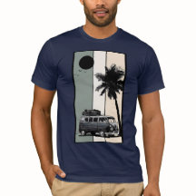 Vintage Retro Camper Van Palme Baum Strand Sonnenu