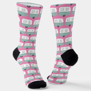 Vintage Retro-Campinganhänger RV Pink Socken