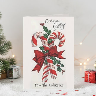 Vintage Retro Candy Cane Christmas Greetings Feiertagskarte