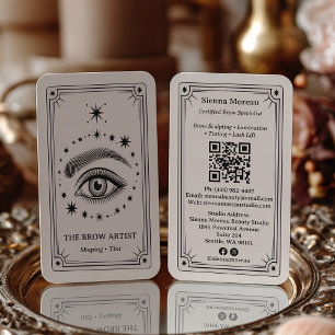 Vintage Retro Celestial Tarot Brow Artist QR Code Visitenkarte