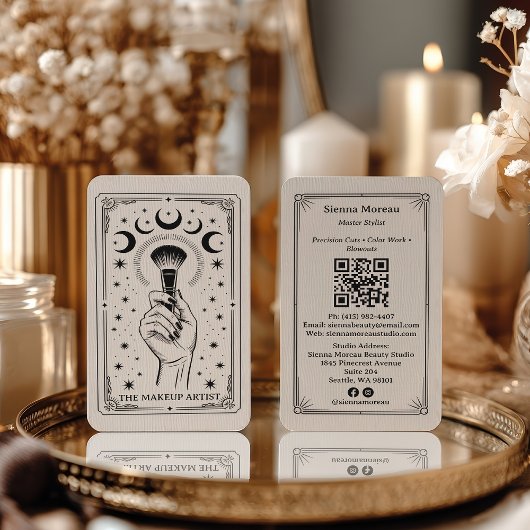 Vintage Retro Celestial Tarot Makeup QR Code Visitenkarte