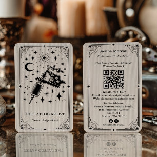 Vintage Retro Celestial Tarot Tattoo Künstler QR Visitenkarte