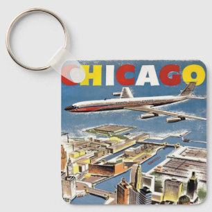 Vintage Retro Chicago Reise Tourismus Flugzeug Schlüsselanhänger