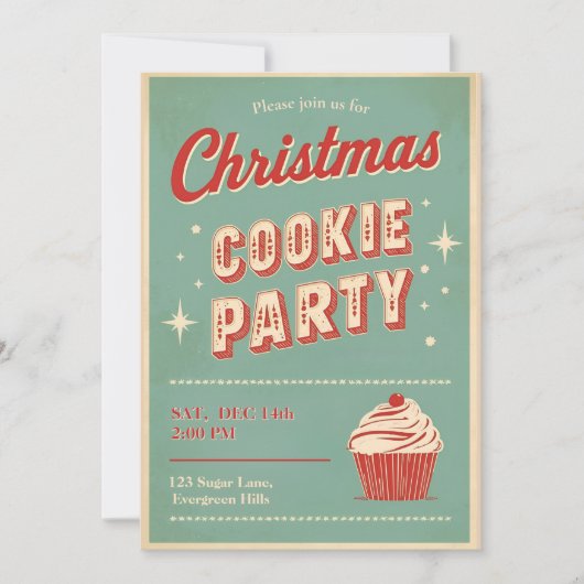 Vintage Retro Christmas Cookie Party Einladung (Vorderseite)