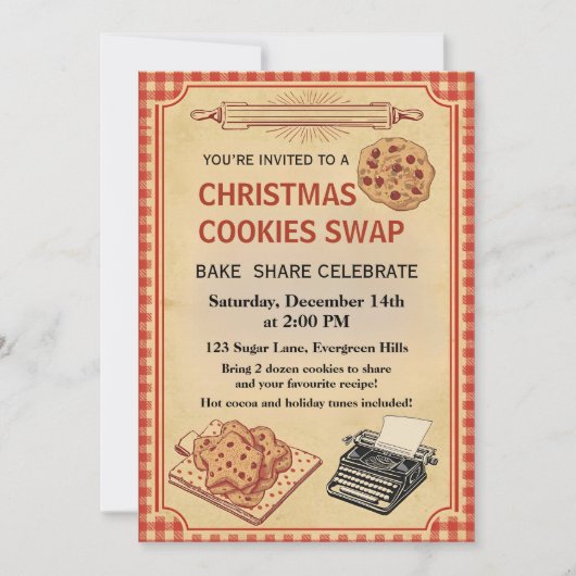 Vintage Retro Christmas Cookie Swap Einladung (Vorderseite)