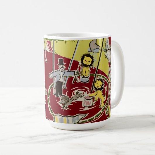 Vintage Retro Circus Animals Ring Theme Kaffeetasse (VorderseiteRechts)