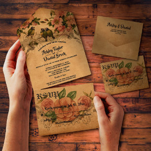 Vintage Retro Classic Wasserfarbenblütenhochzeit All In One Einladung