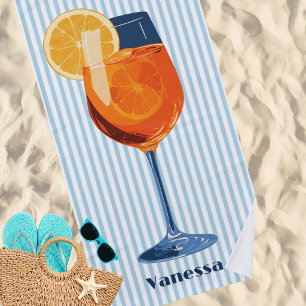 Vintage Retro Cocktail Blau Gestreift Maßgeschneid Strandtuch