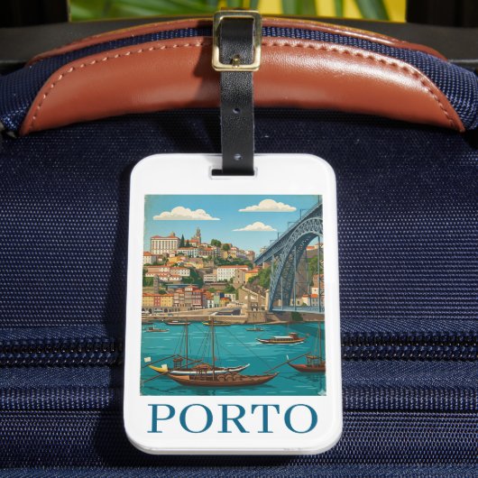 Vintage Retro Colorful Porto Portugal Travel Gepäckanhänger (Vorderseite Insitu 2)