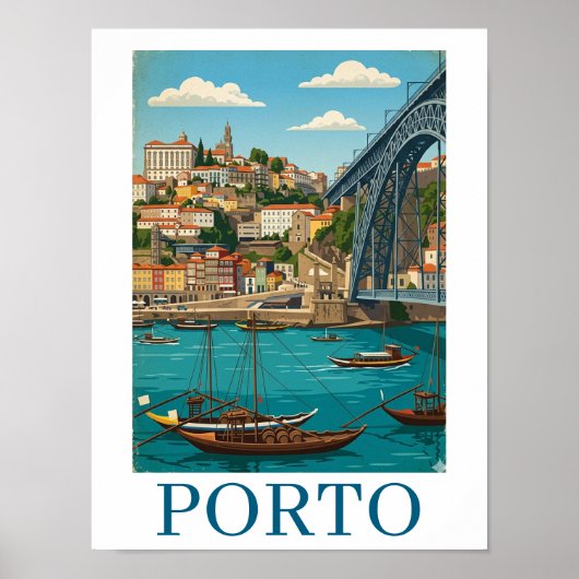 Vintage Retro Colorful Porto Portugal Travel Poster (Vorne)