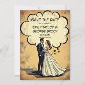 Vintage Retro-Comic-Hochzeit Save The Date (Vorderseite)