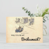 Vintage Retro Couple Funny Rustic Bridesmaid Card Einladung (Stehend Vorderseite)